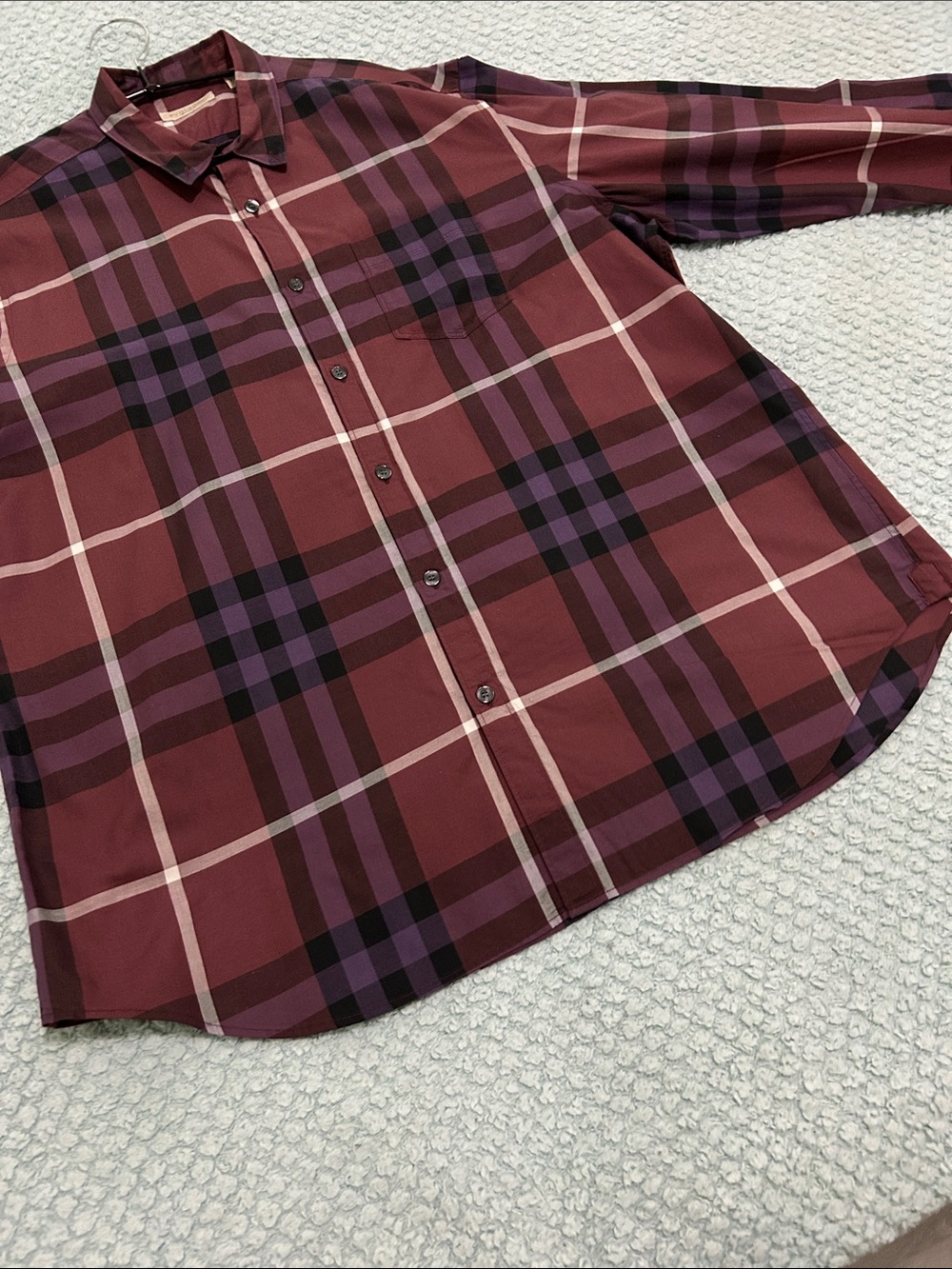 Burberry Burgundy and Black Plaid Button-Down Shirt - Picture 6 of 12